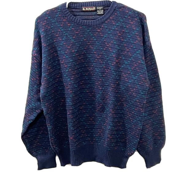 M. Mcmullin Mens Vtg Blue Pullover Sweater Acrylic Wool Blend Sweater Sz L - Picture 1 of 9